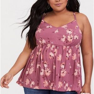 Torrid Peplum Stretch Challis Lace Trim Floral Cami Tank Top